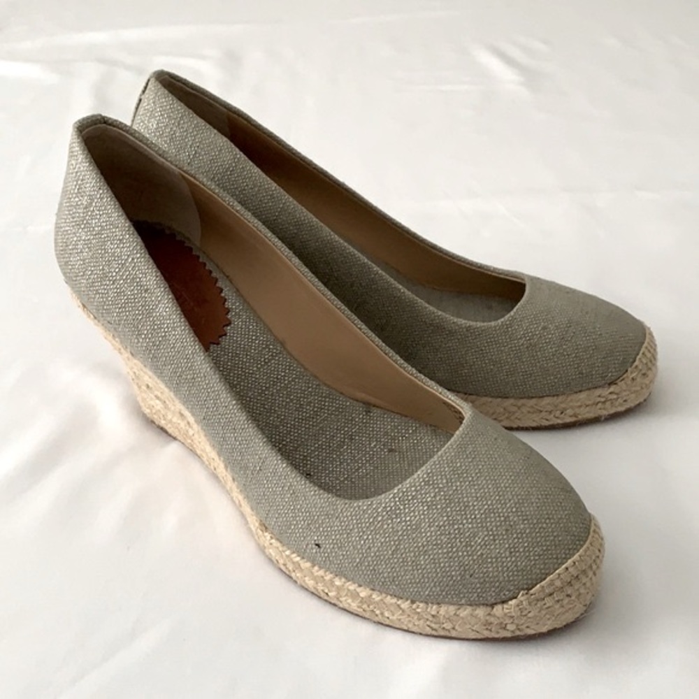 J Crew Espadrilles Seville Metallic Silver Canvas Wedge